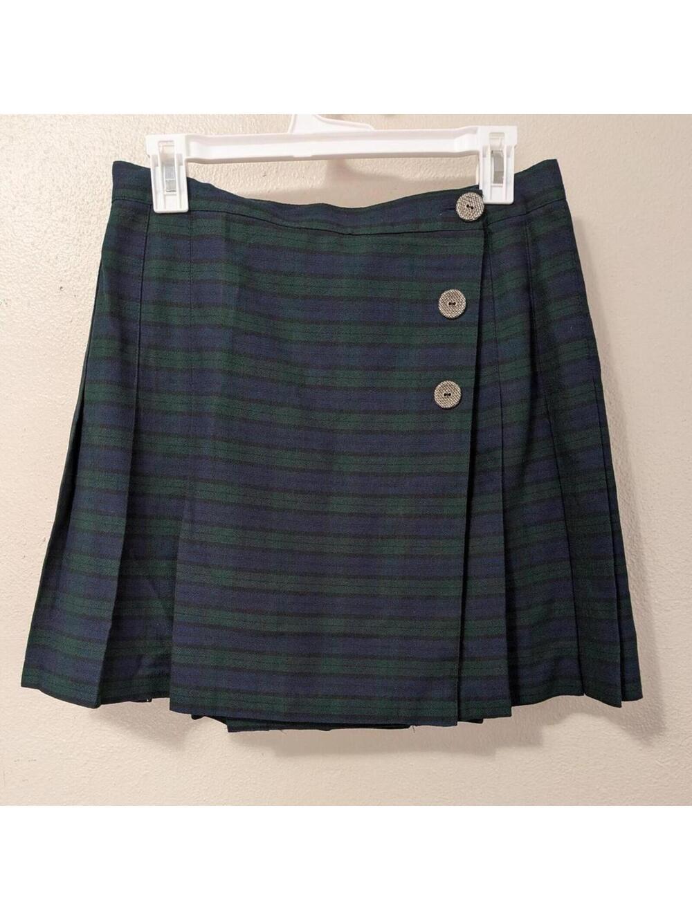 90s Star C.C.C. City Clothing  Blackwatch Plaid Pleated Wrap Mini Skirt